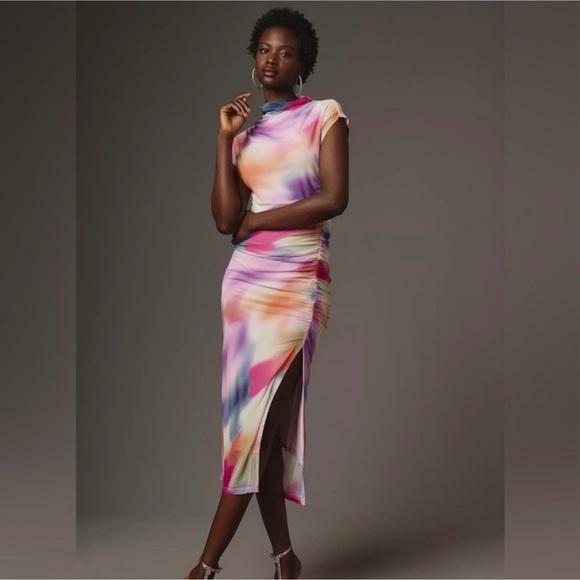 Anthropologie Dresses & Skirts - NWOT Anthropologie Maya Ruched Cowl Neck Midi Dress - Multicolor Size XL